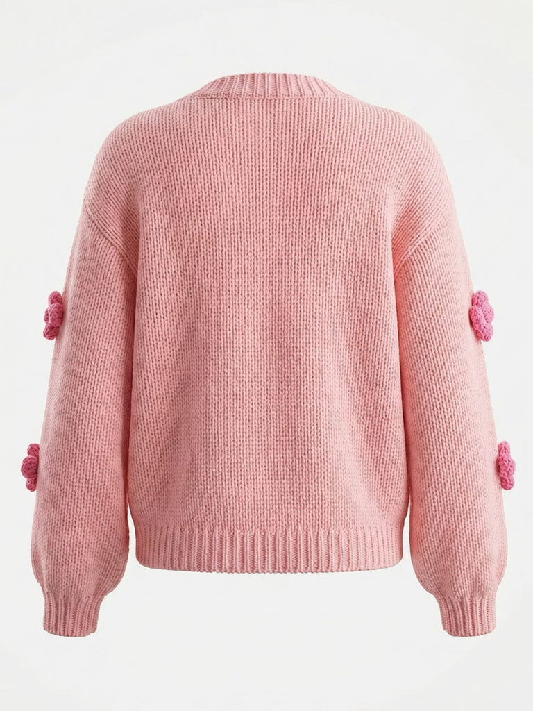 Cardigan a maglia con fiori 3D e maniche lunghe anni '30