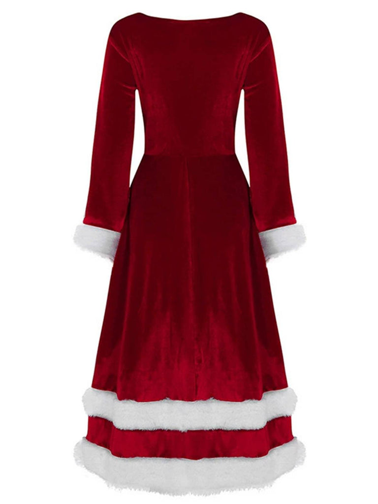 Abito in velluto in pelliccia sintetica da Babbo Natale anni '40