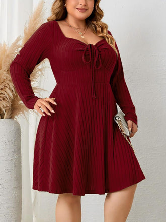 [Taglia Forti] Abito in flanella a maniche lunghe bordeaux anni '40