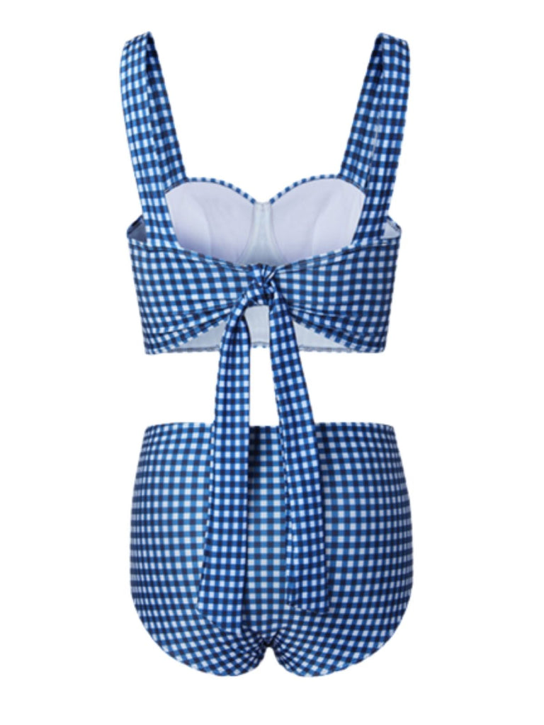 Set Bikini plaid spalline retrò blu anni '50