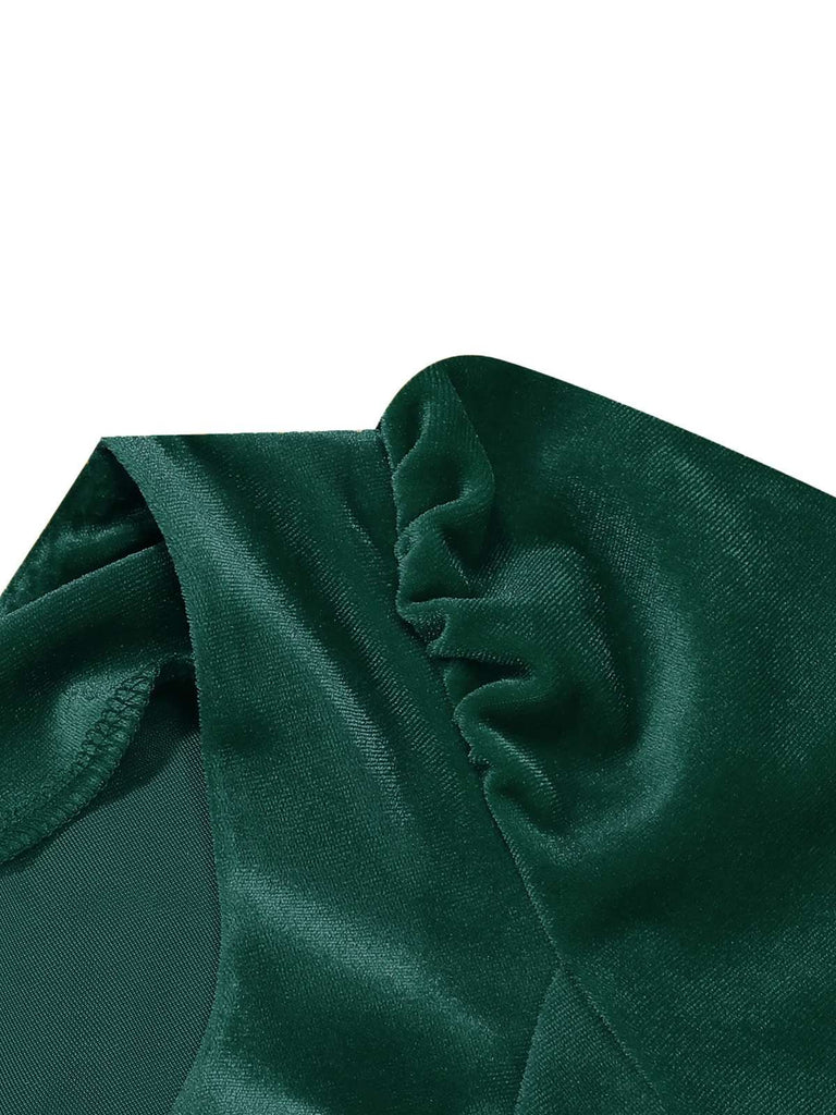 Abito natalizio in velluto con scollo quadrato e maniche lunghe anni '50