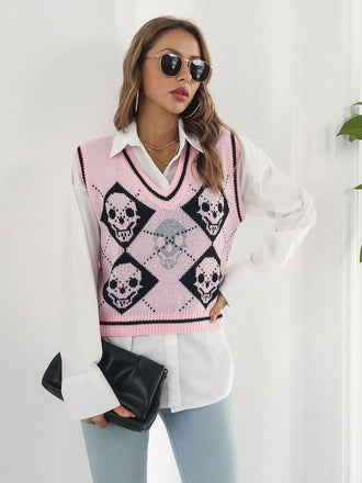 Gilet con motivo a rombi e teschio Halloween anni '80