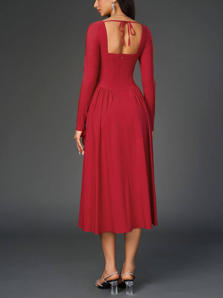 Abito midi plissettato con lacci e schiena scoperta anni '60