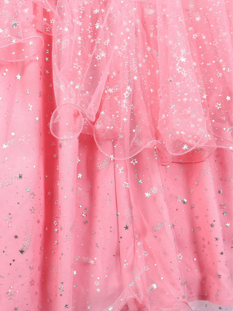 Abito a ruota in rete glitterata rosa anni '50