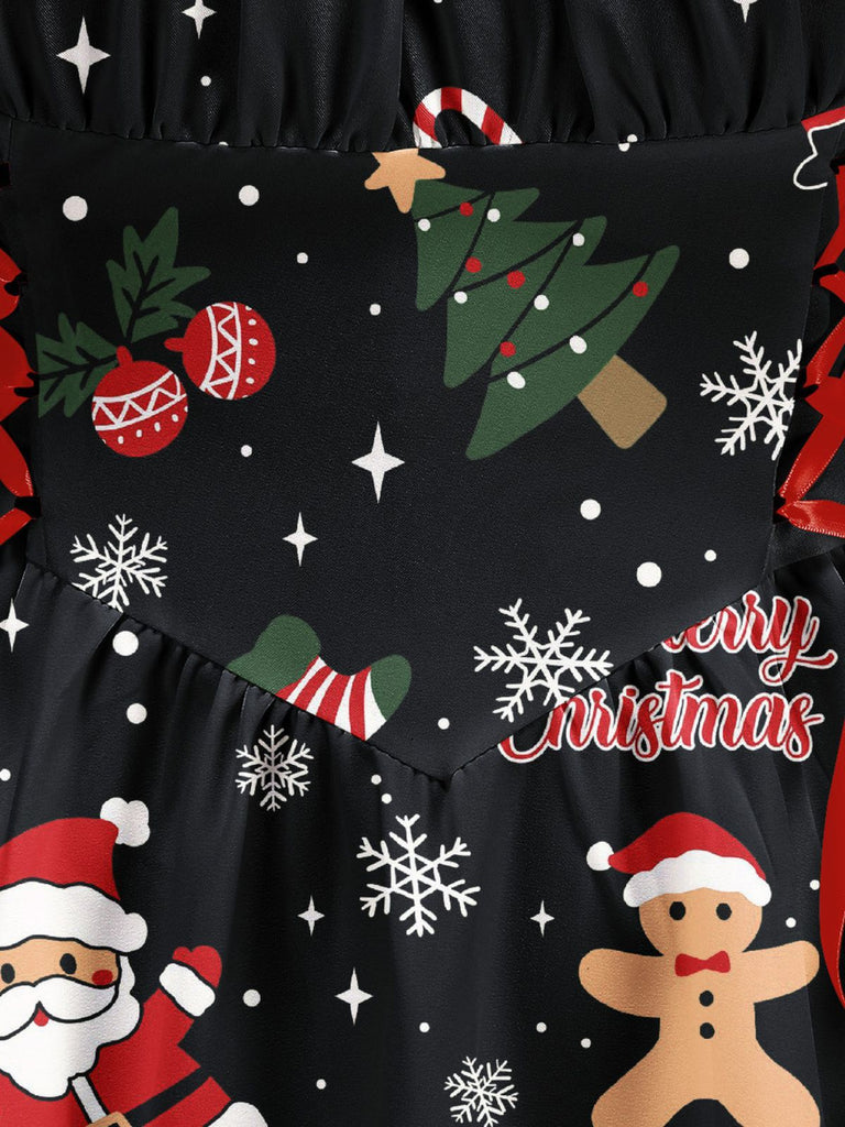 Abito con lacci e stampa natalizia nero anni '50