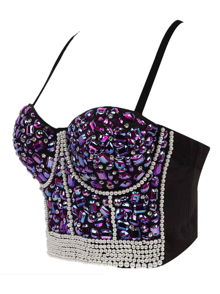 Top corsetto perle di strass  con spalline sottili anni '70