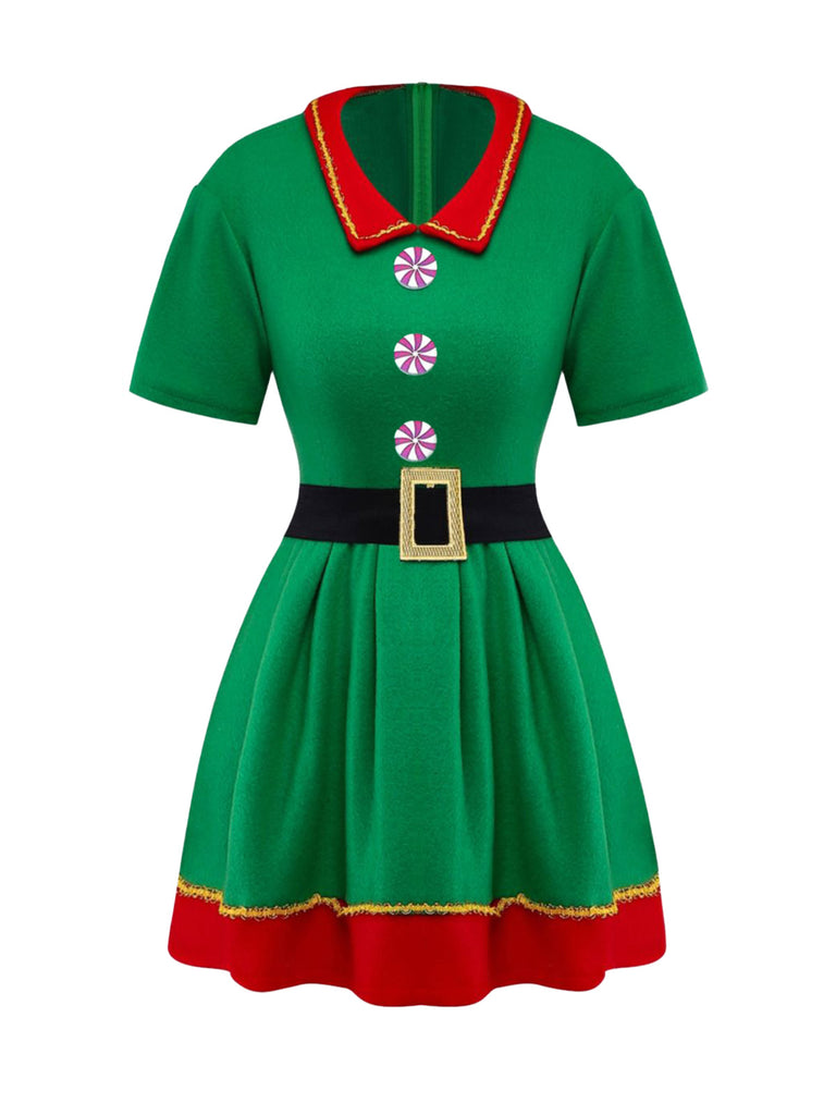 Costume da elfo di Natale per cosplay verde anni '60