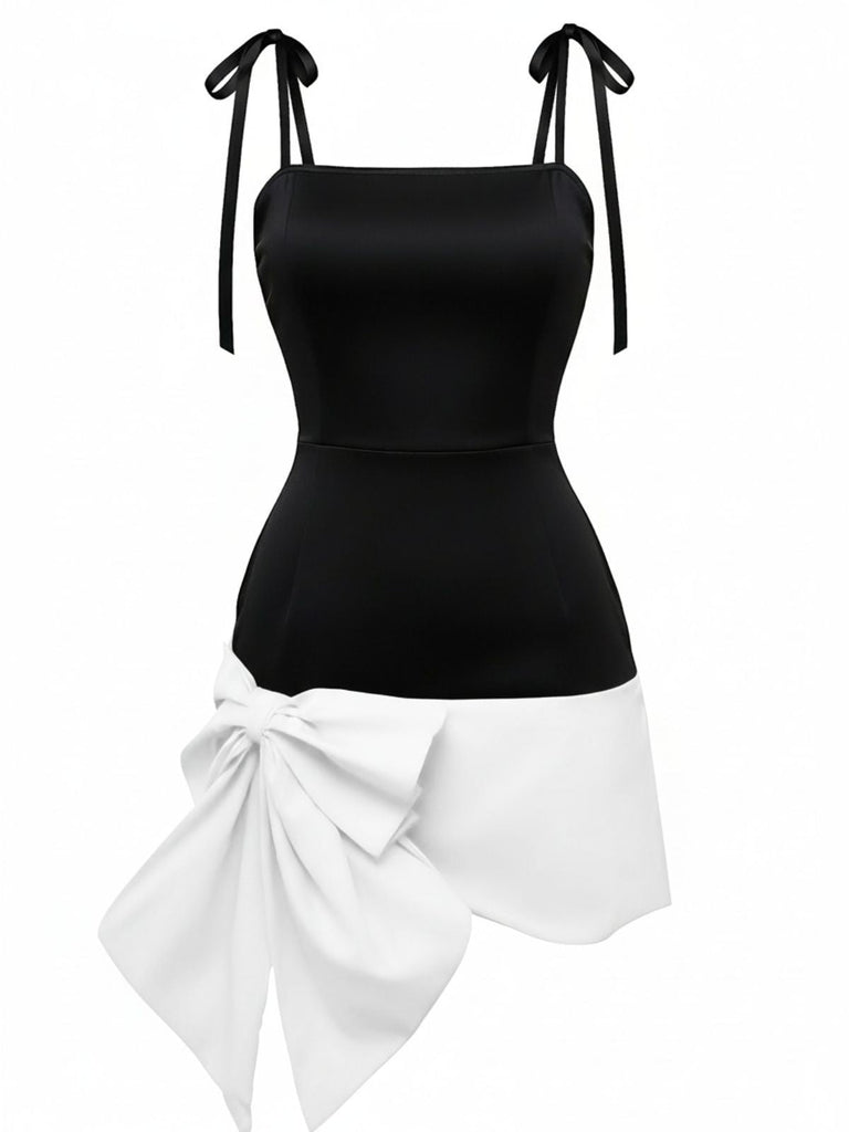 Abito con scollo quadrato e fiocco rosso e nero anni '60