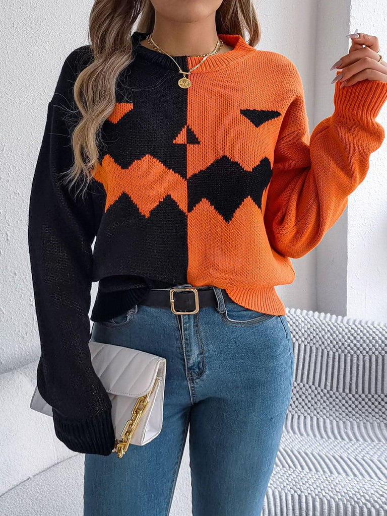 Maglione lavorato a maglia con faccia di zucca anni '40