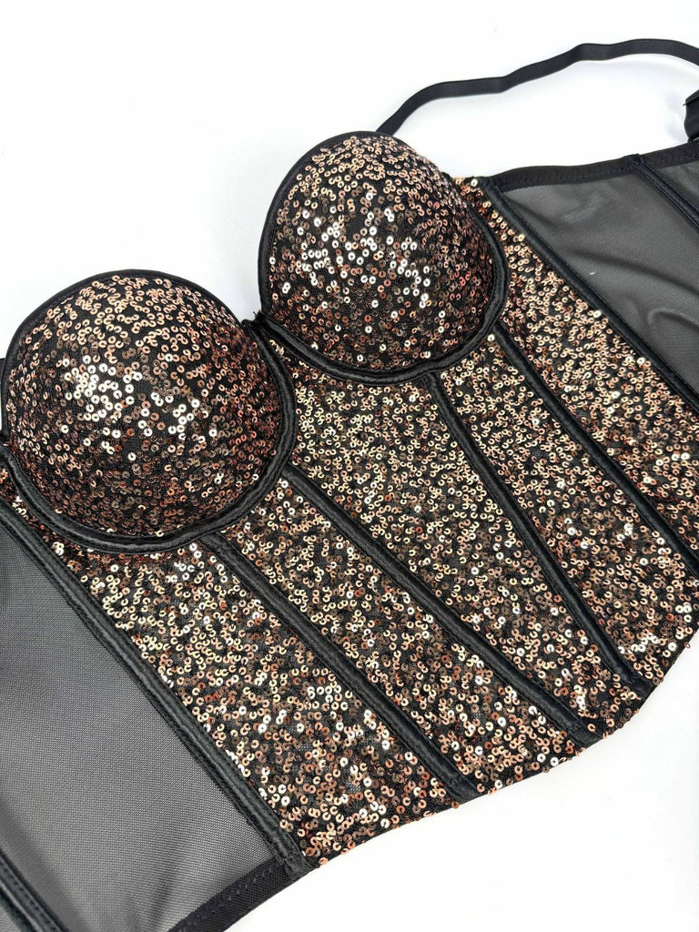 Corsetto punk con paillettes e stecche anni '80