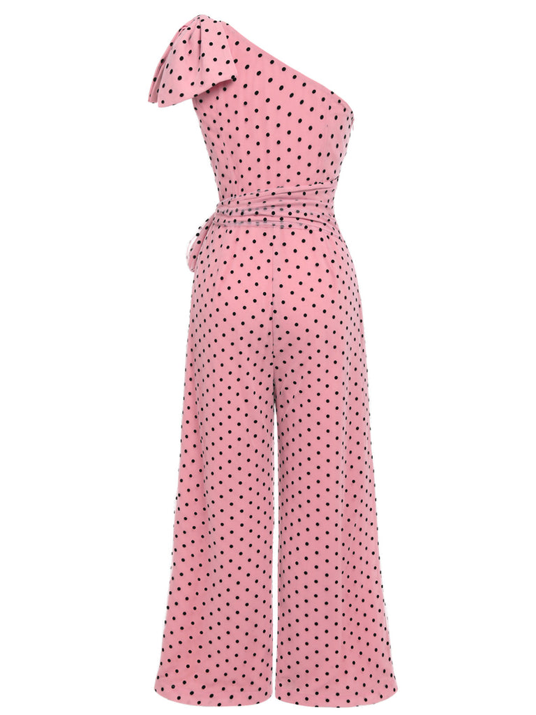 Tuta lunga monospalla a pois rosa anni '30