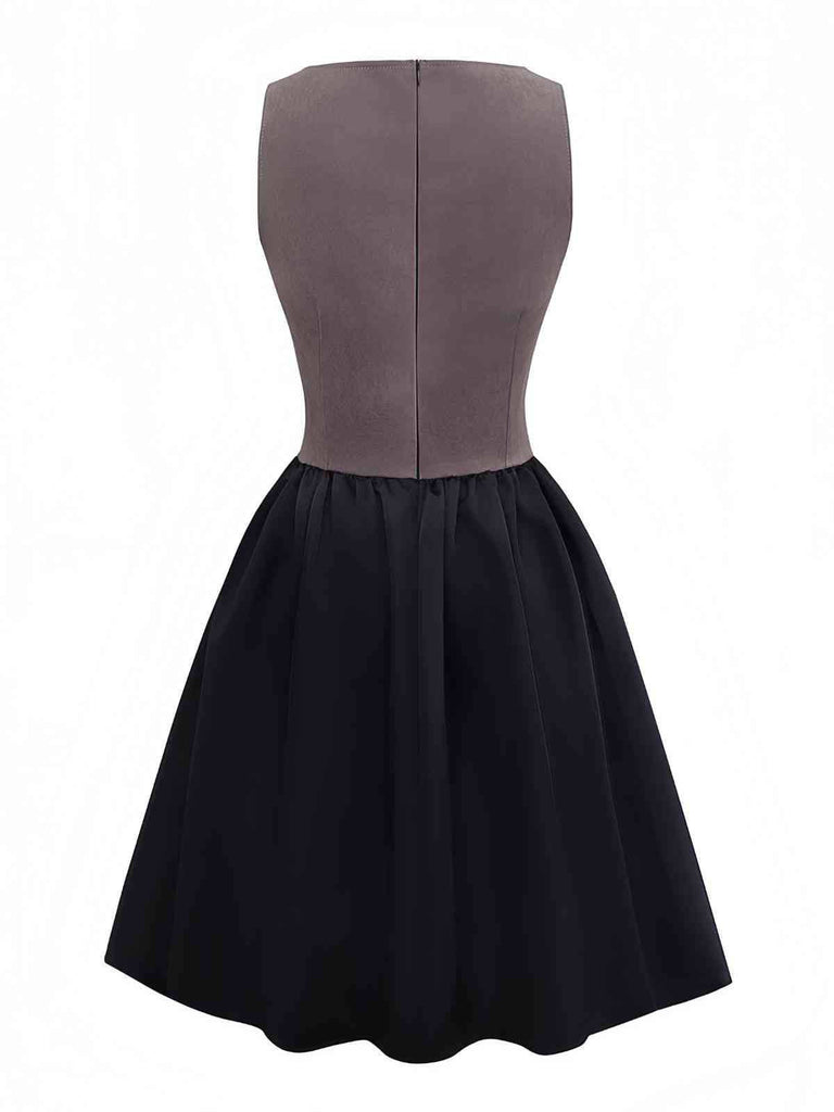 Abito corsetto con scollo quadrato e lacci marrone anni '60
