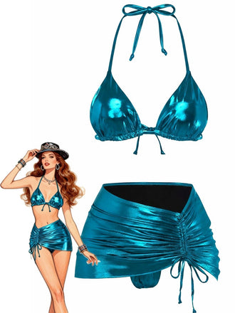 Bikini metallizzato con scollo all'americana anni '70