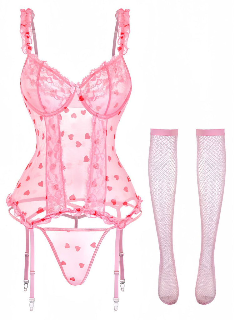 Camicia da notte con pizzo a cuore trasparente anni '80