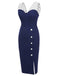 Abito a tubino pois patchwork blu scuro anni '60