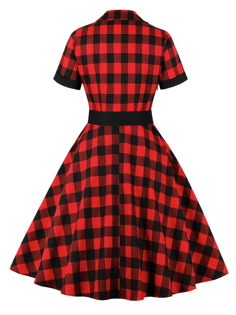 Abito plaid con revers a contrasto anni '50