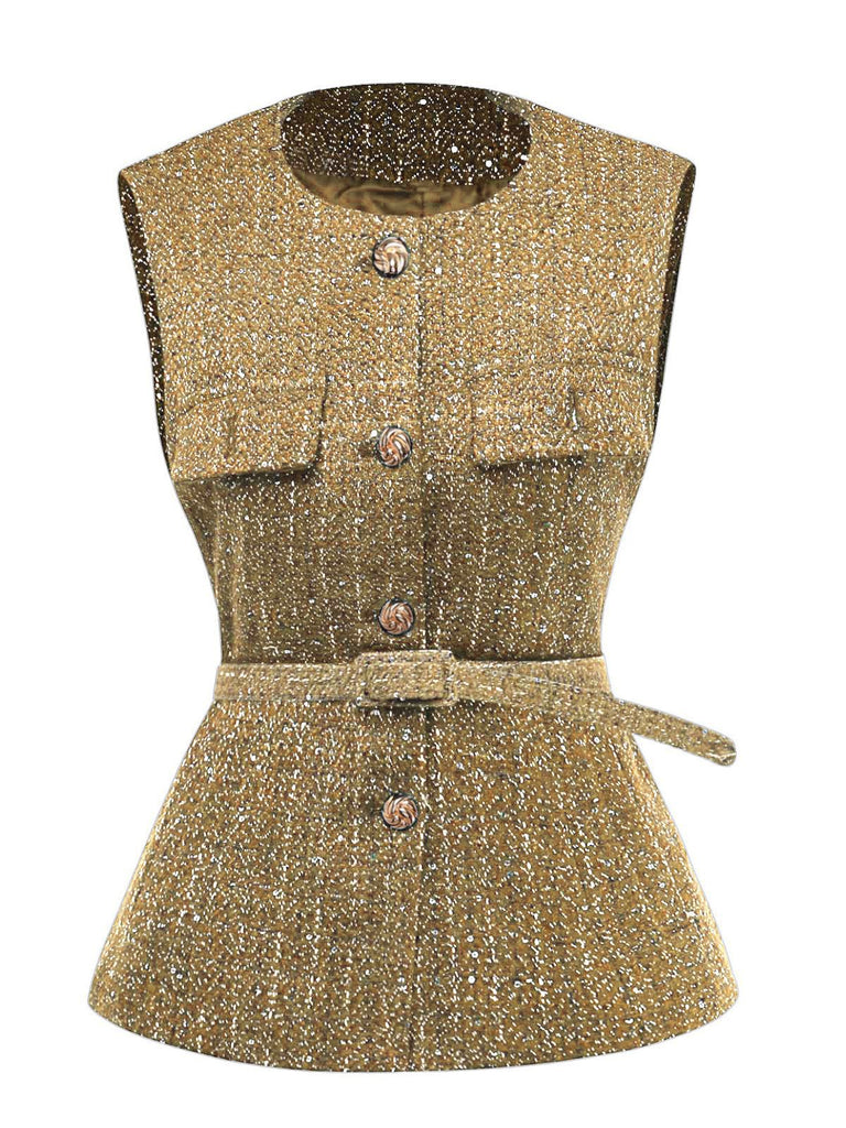 Gilet con cintura e bottoni in tweed anni '60