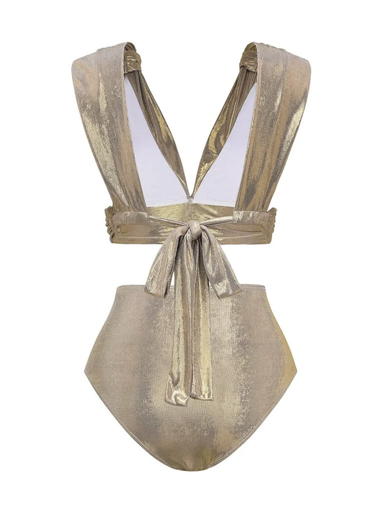 [Prevendita] 5PCS Bikini metallizzato dorato con gioielli ispirato all'Egitto anni '80