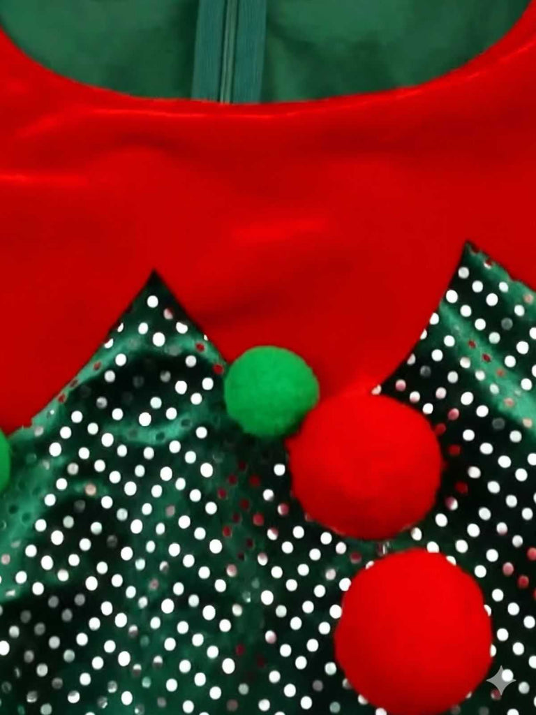 Costume da elfo natalizio con paillettes verde anni '50