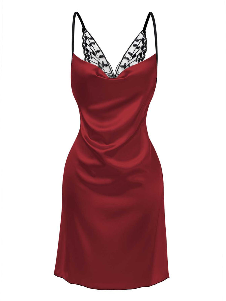 Camicia da notte in raso e pizzo a farfalla con sottoveste eanni '80