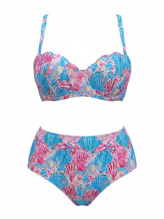 [Taglia Forti] Bikini con stampa di conchiglie rosa e blu anni'60