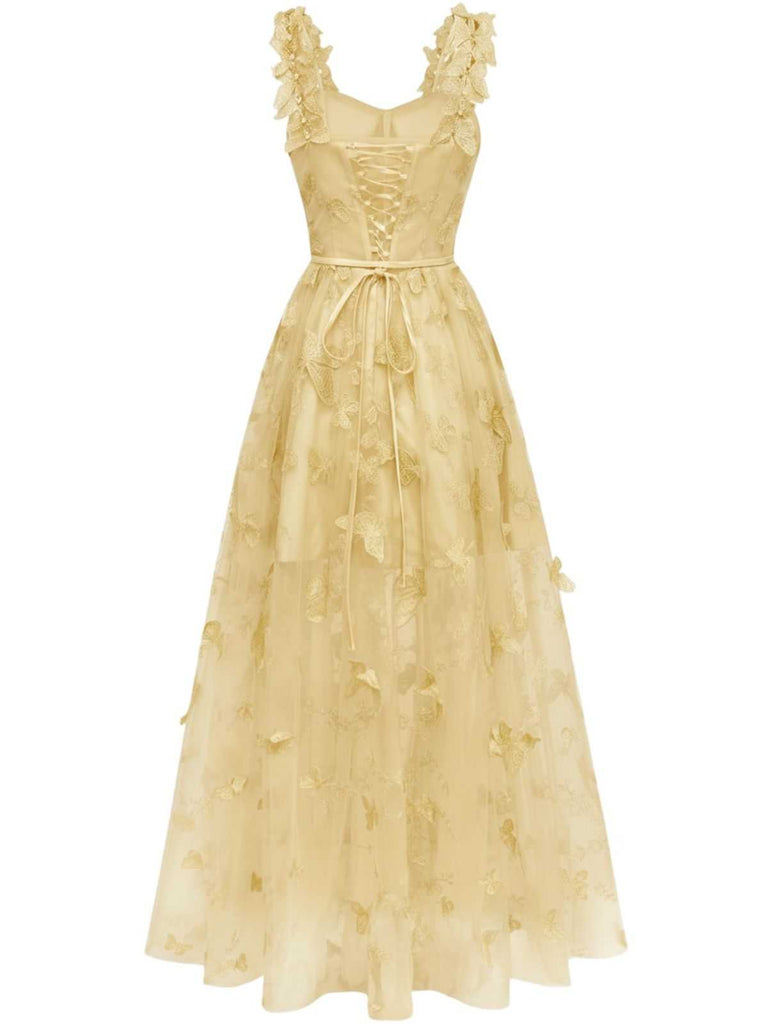 Abito lungo farfalle 3D in rete con spalline sottili anni '30