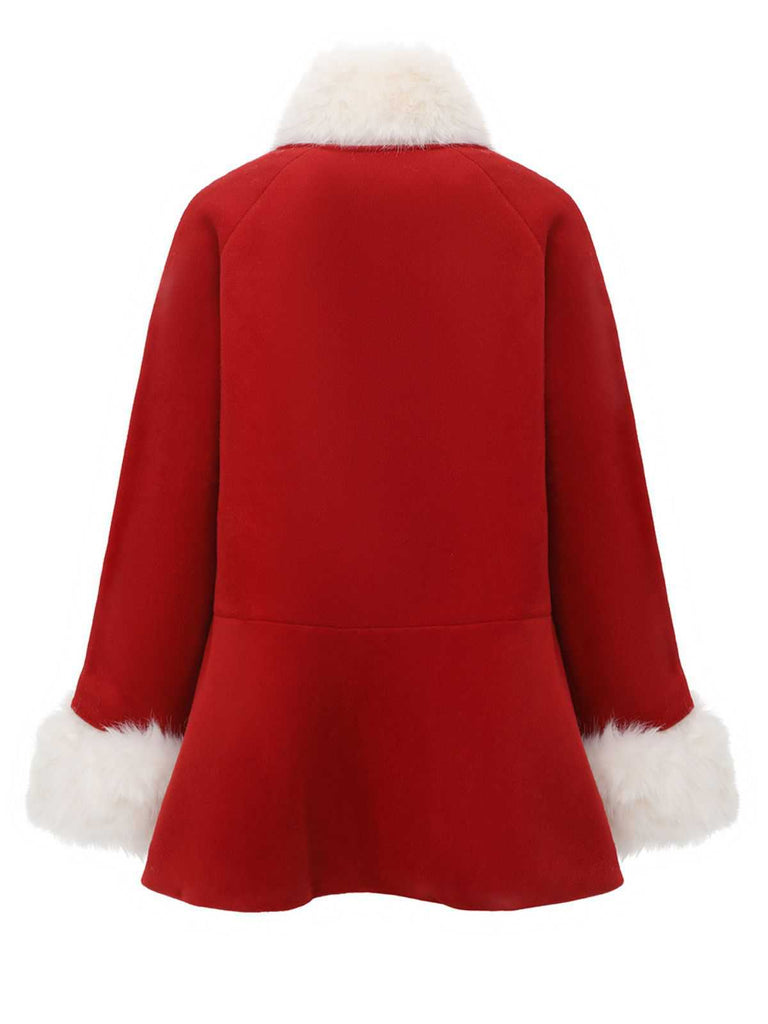 Cappotto in cristallo e finiture in pelliccia sintetica rosso anni '80