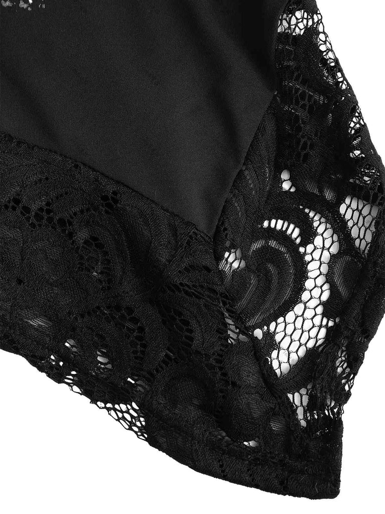 [Taglie forti] Top tunica in pizzo a cuore nero anni '70