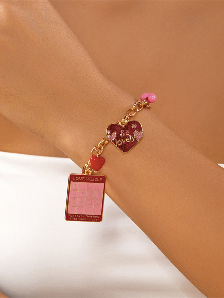 Bracciale con ciondolo a forma di cuore e rosa per San Valentino