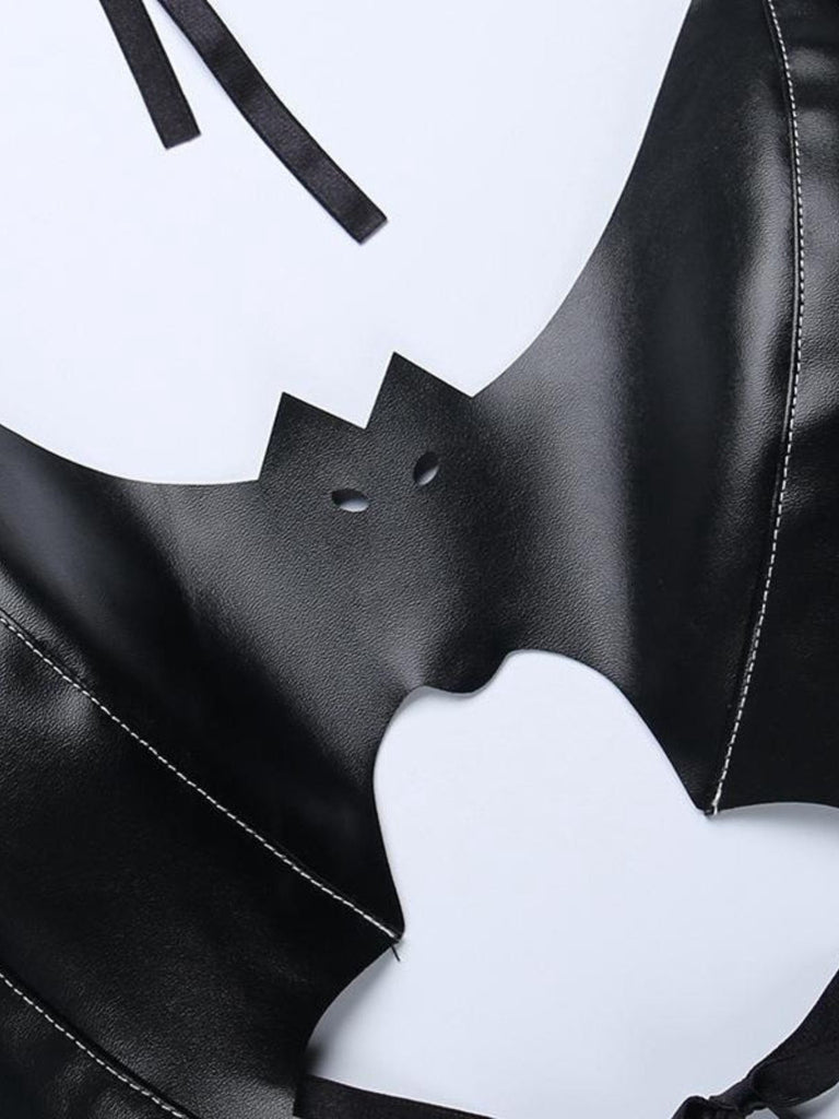 Top gotico con lacci e scollo all'americana nero anni '80