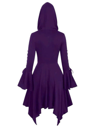 Giacca lunga punk con cappuccio gotico viola anni '80