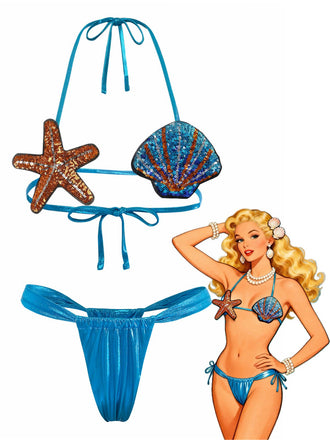 Set Bikini Blu Shell & con Stella Marina Anni '70