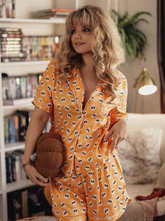 Pigiama con teschio cartoni Halloween arancione anni '70