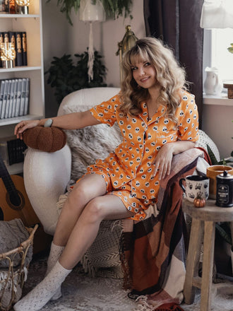 Pigiama con teschio cartoni Halloween arancione anni '70