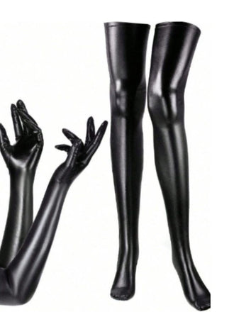 Set di guanti in pelle nero e calzini alti fino alla coscia Halloween