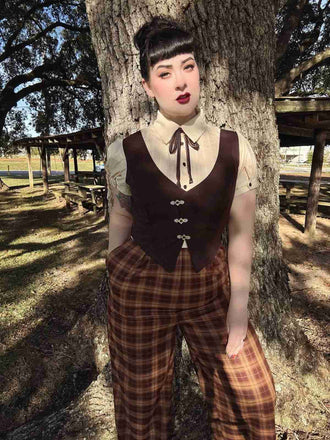 Tuta lunga finta 3PCS a quadri marrone anni '30