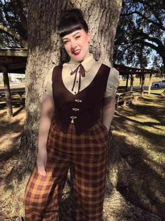 Tuta lunga finta 3PCS a quadri marrone anni '30