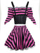 2PCS Set di costumi da pirata a righe Halloween rosa anni '70