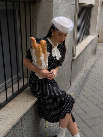 [Prevendita] Abito a pois nodo al collo nero anni '40