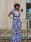 2PCS Costumi intero floreale scollo a V e copricostume blu anni '40