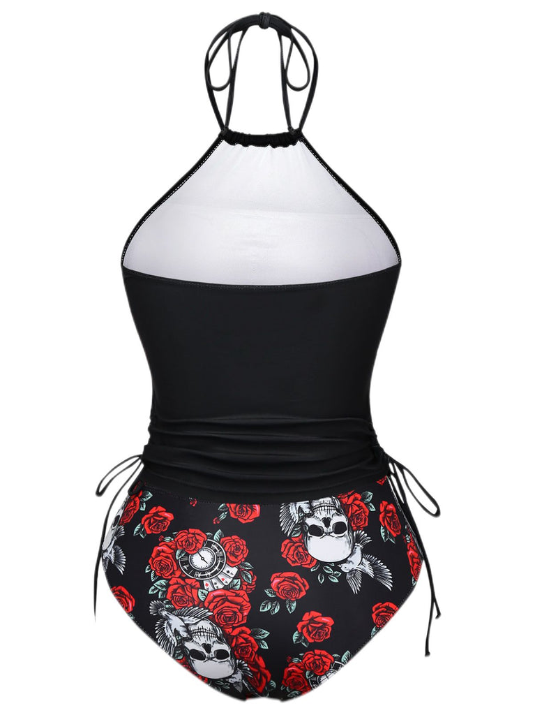 Costumi scheletro e rose in stile steampunk nero anni '80