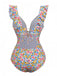 Costumi intero floreale volant scollo a V profondo anni '50