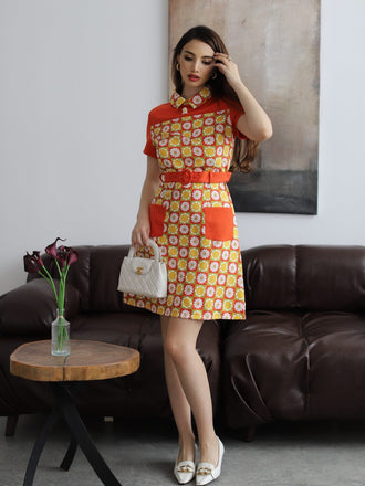 [Prevendita] Abito cintura revers a margherita multicolore anni '60