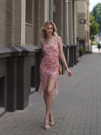 Abito da sirena in rete di seta rosa anni '30