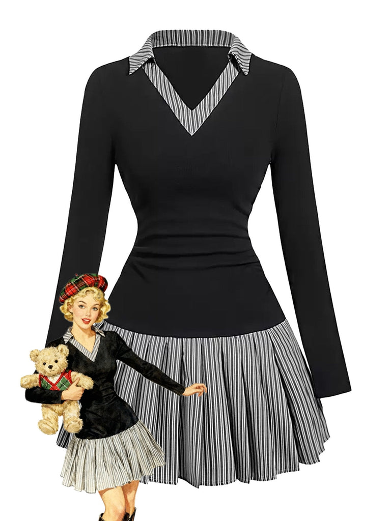 Abito finto a due pezzi a righe e plissettature anni '60