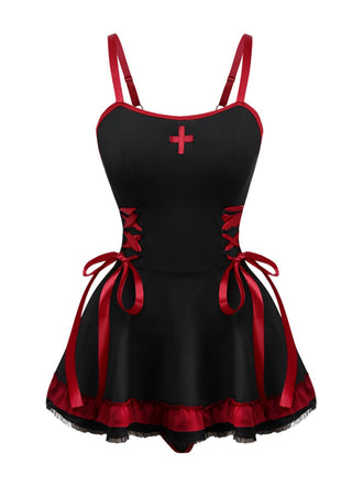 Camicia da notte con orlo arricciato a contrasto nero anni '50