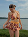 Set Bikini Marrone Anni '60 Multistrato con Floreale