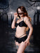 Set bikini gotico con ali di pipistrello nero anni '80