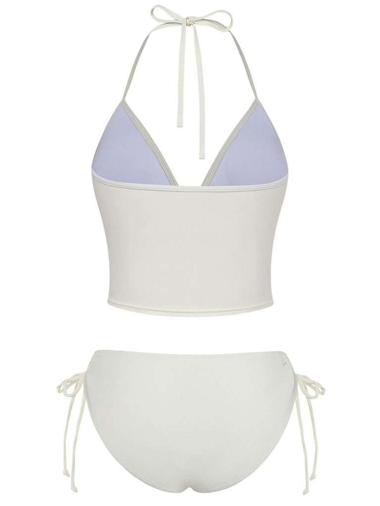 Bikini con fiori ricamati a manoa vita alta anni '50