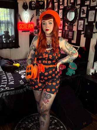 Tuta corta con faccia di zucca Halloween nero anni '50